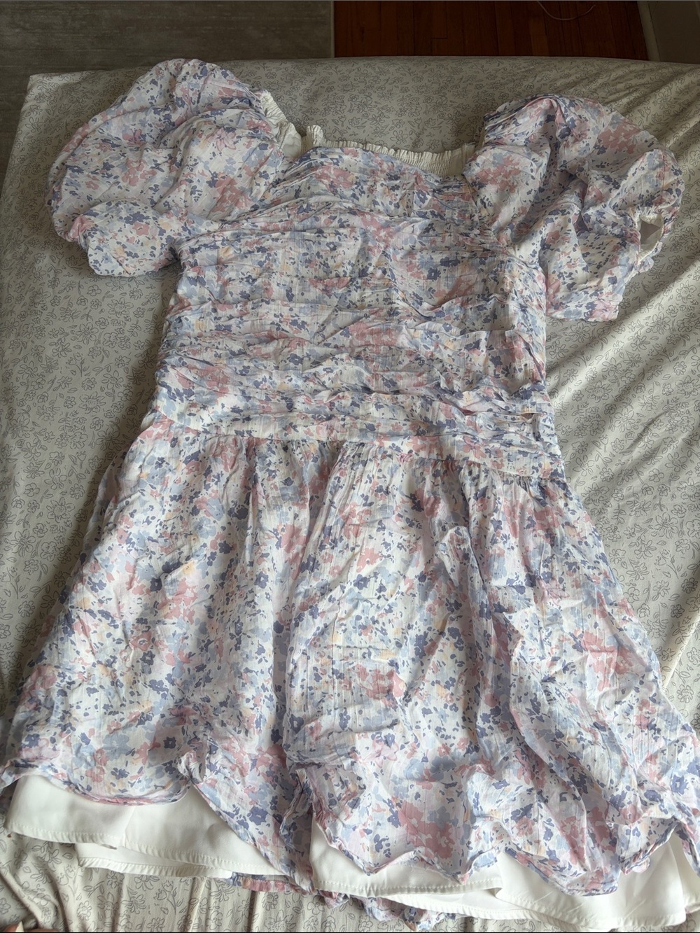 abercrombie kids Pastel Floral Puff-Sleeve Dress in Pink and Lavender